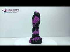 Customizable  7.88'' Black + Purple Textured Design Fantasy Silicone Dildo with Suction Base