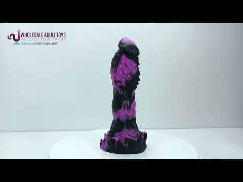 Customizable  7.88'' Black + Purple Textured Design Fantasy Silicone Dildo with Suction Base