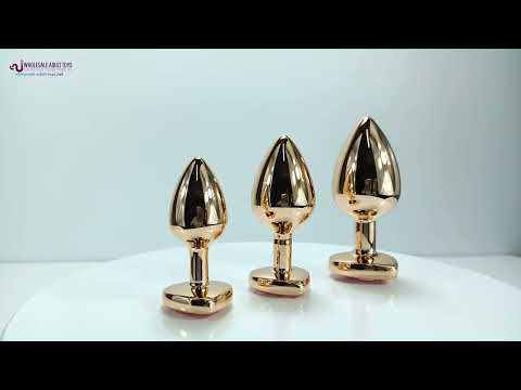 Customizable  Rose Gold Metal Anal Plug Set (3 Sizes) with Heart-Shaped Pink Gem Base