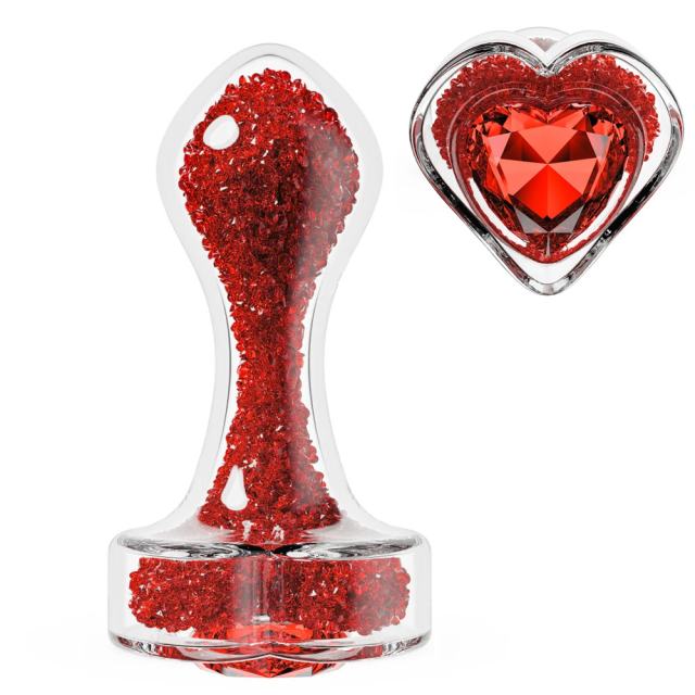 3.35'' Clear Glass Anal Plug with Red Heart Gem – Tapered and StayPut Design