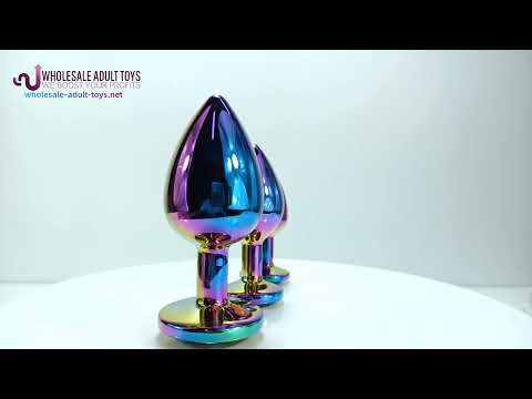 Rainbow Metal Anal Plug Set (3 Sizes) with Crystal Round Gem Base
