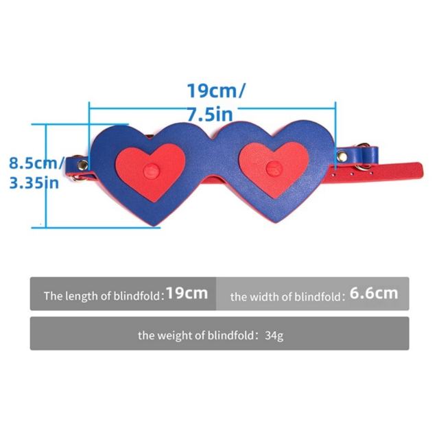 Red & Blue Heart-Shaped PU Blindfold with Adjustable Strap with Retail Box Packaging