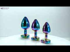Rainbow Metal Anal Plug Set (3 Sizes) with Heart-Shaped Gem Base