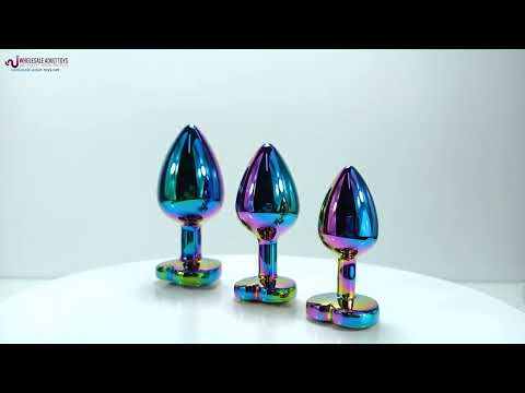 Rainbow Metal Anal Plug Set (3 Sizes) with Heart-Shaped Gem Base