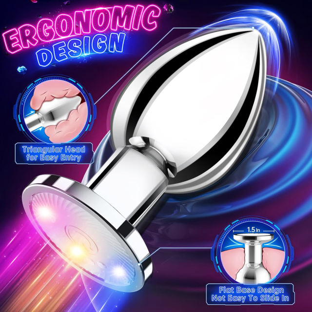 9 Modes App & Remote Controlled Silver Metal Vibrating Anal Plug with Light-Up Base - Rechargeable and Waterproof