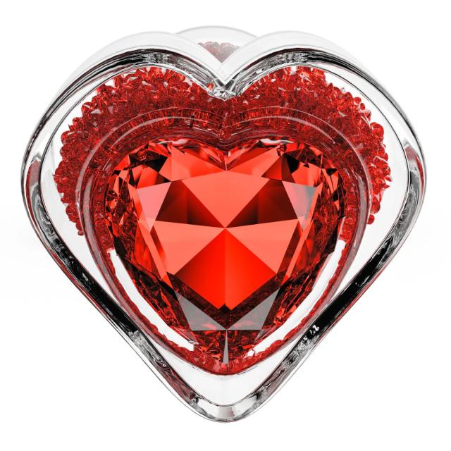 3.35'' Clear Glass Anal Plug with Red Heart Gem – Tapered and StayPut Design