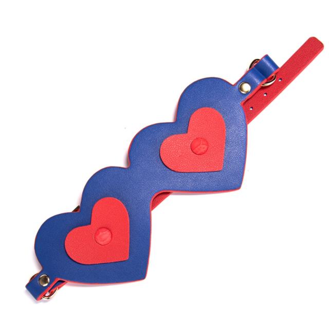 Red & Blue Heart-Shaped PU Blindfold with Adjustable Strap with Retail Box Packaging