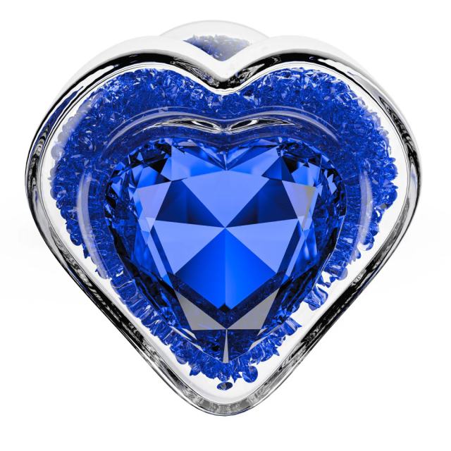 3.35'' Clear Glass Anal Plug with Blue Heart Gem – Tapered and StayPut Design