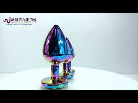 Customizable  Rainbow Metal Anal Plug Set (3 Sizes) with Crystal Round Gem Base