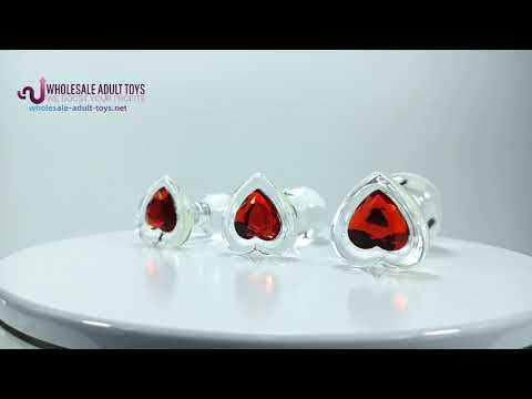 Customizable  Clear Glass Anal Plug Set (3 Sizes) with Heart-Shaped Red Gem Base