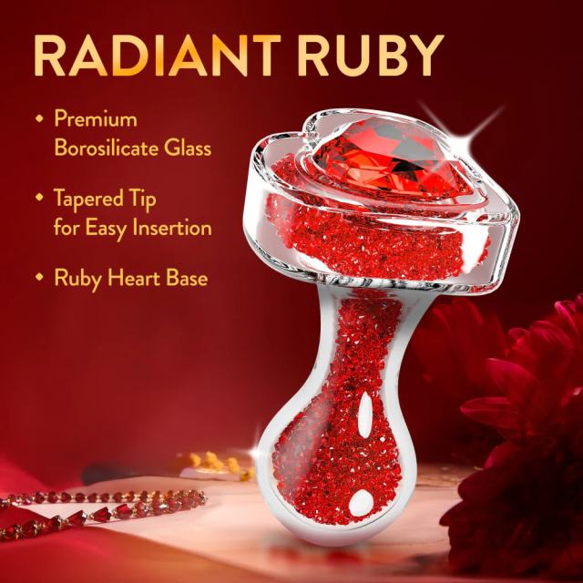 3.35'' Clear Glass Anal Plug with Red Heart Gem – Tapered and StayPut Design