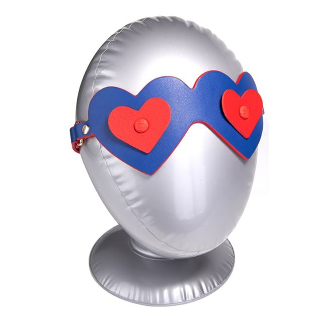 Red & Blue Heart-Shaped PU Blindfold with Adjustable Strap with Retail Box Packaging