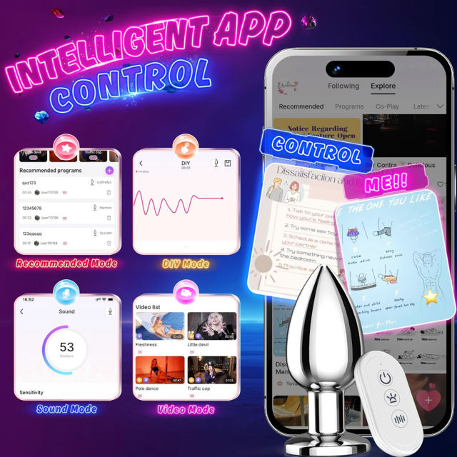 9 Modes App & Remote Controlled Silver Metal Vibrating Anal Plug with Light-Up Base - Rechargeable and Waterproof