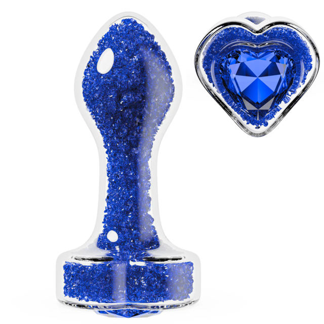 3.35'' Clear Glass Anal Plug with Blue Heart Gem – Tapered and StayPut Design