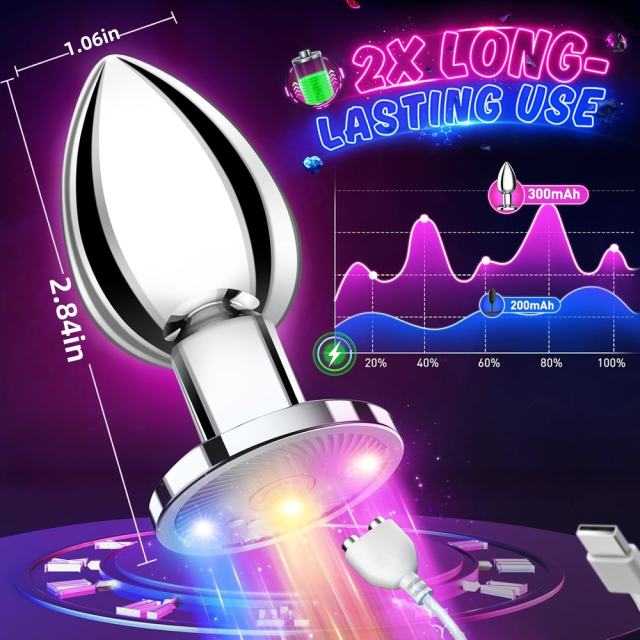 9 Modes App & Remote Controlled Silver Metal Vibrating Anal Plug with Light-Up Base - Rechargeable and Waterproof