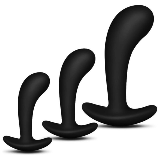 lack Silicone Prostate Plug Training Set (3 Sizes) with Ergonomic Curve