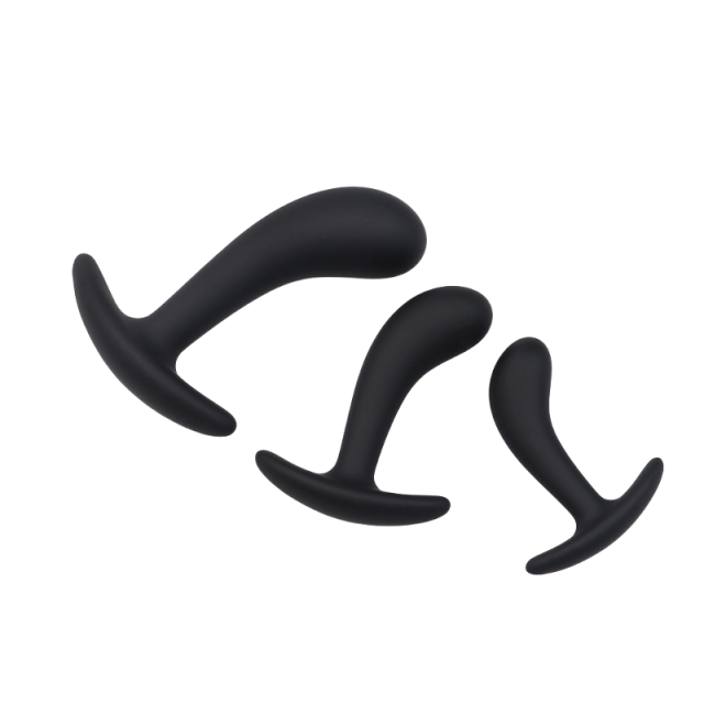 lack Silicone Prostate Plug Training Set (3 Sizes) with Ergonomic Curve