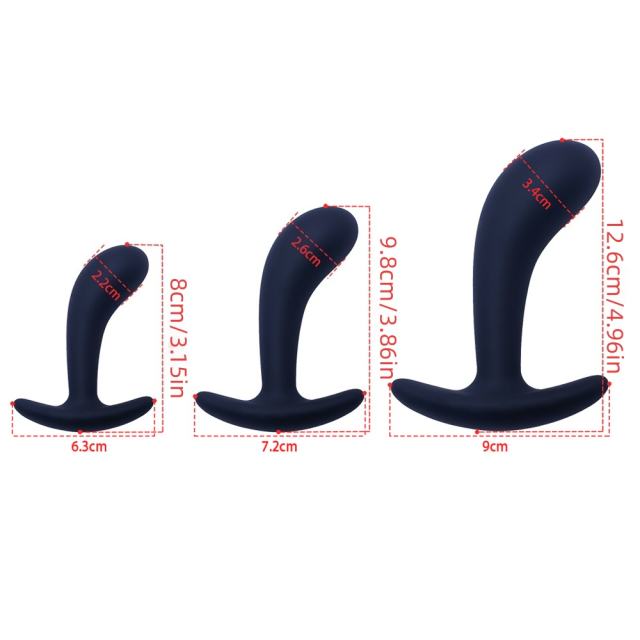 lack Silicone Prostate Plug Training Set (3 Sizes) with Ergonomic Curve