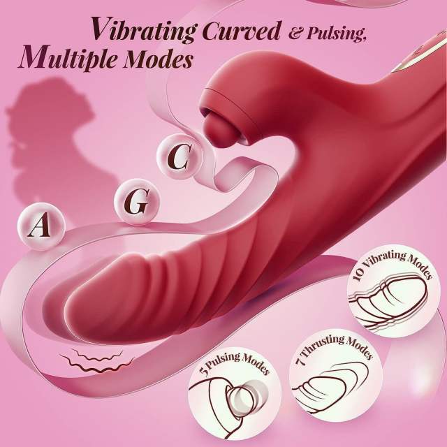 10-Speed Red Silicone Waterproof Rechargeable Vibrator with Tapping and Thrusting Functions