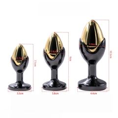 Black & Gold Metal Anal Plug Set (3 Sizes) with Green Crystal Gem Base