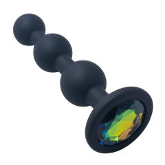 Black Silicone Beaded Anal Plug with Rainbow Crystal Gem Base