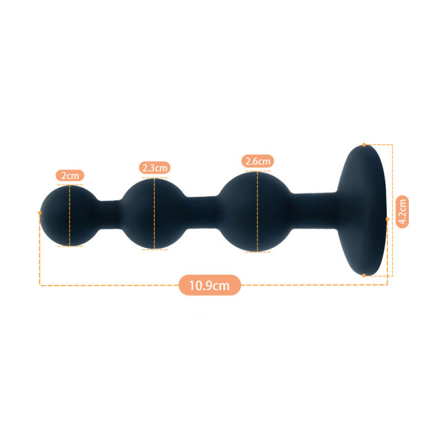Black Silicone Beaded Anal Plug with Rainbow Crystal Gem Base
