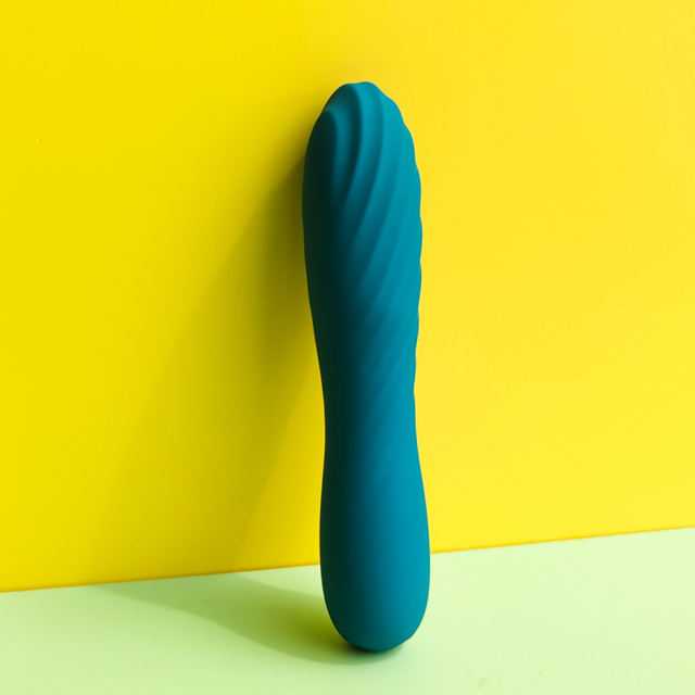 5.71'' 10-Mode Waterproof Rechargeable Green Silicone Vibrator with Spiral Texture