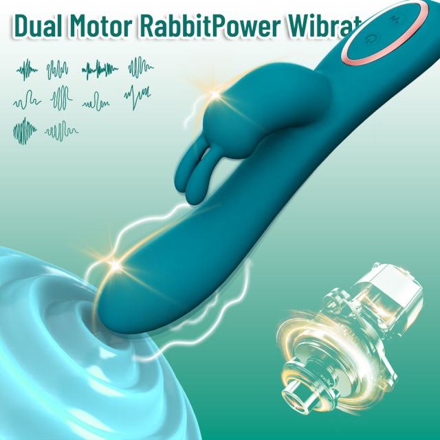 8.35'' Teal Silicone Rabbit Vibrator – 10 Vibration Modes, Dual Motors, USB Rechargeable, Waterproof