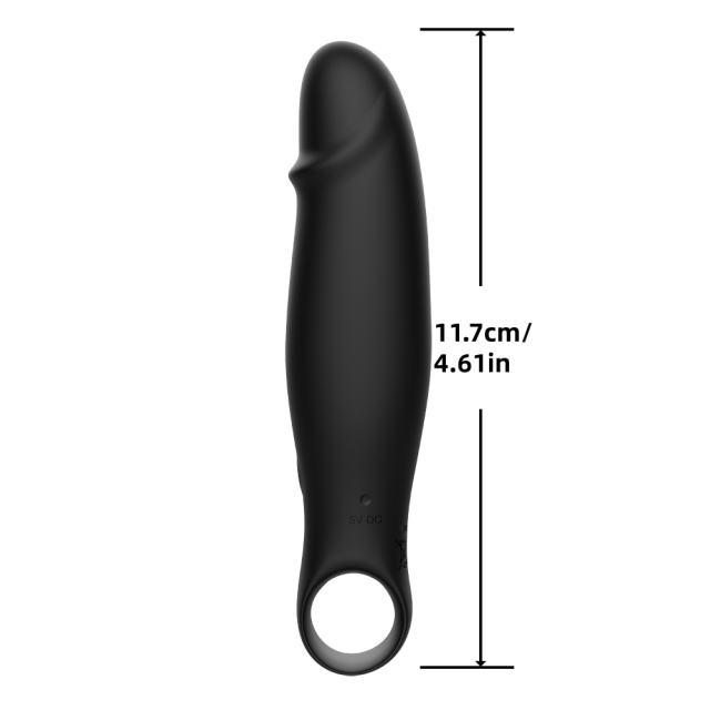 4.61'' Black Silicone Finger-Loop Vibrator – 10 Vibration Modes, Ergonomic Handle, USB Rechargeable, Waterproof
