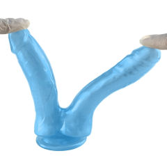 6.90'' Blue Double Dong Dildo with Suction Cup – Dual Shaft Design, Realistic Texture, Body-Safe TPE