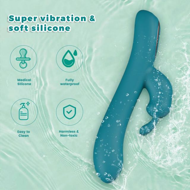 8.35'' Teal Silicone Rabbit Vibrator – 10 Vibration Modes, Dual Motors, USB Rechargeable, Waterproof