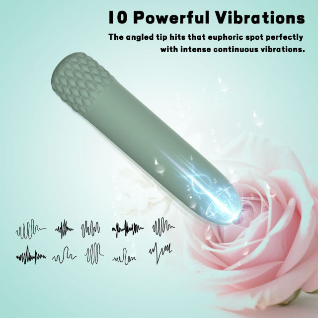4.85'' Sage Green Full-Silicone Flexible Bullet Vibrator – 10 Vibration Modes, Seamless Design, USB Rechargeable, Waterproof