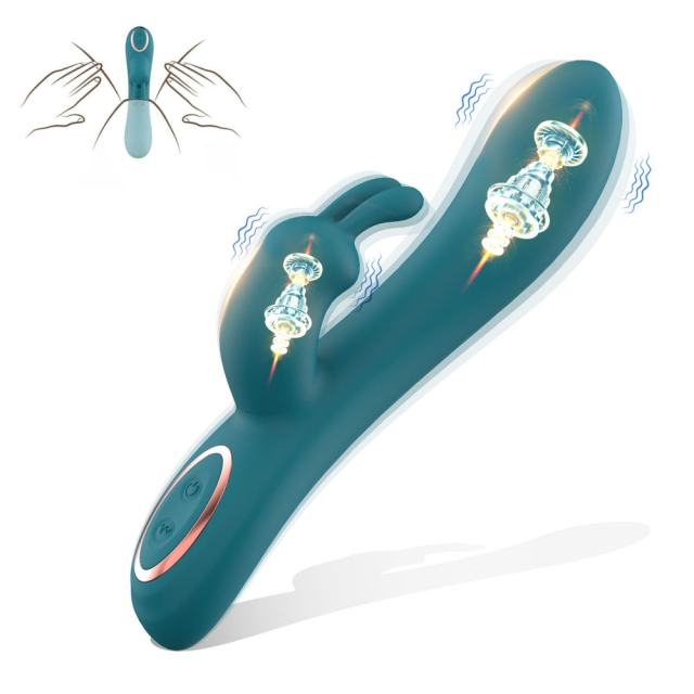 8.35'' Teal Silicone Rabbit Vibrator – 10 Vibration Modes, Dual Motors, USB Rechargeable, Waterproof