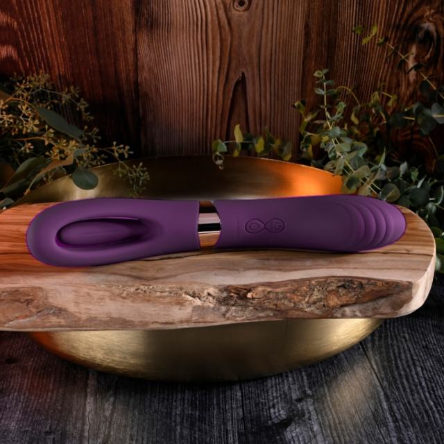 8.79 Inch 10-Mode Waterproof Rechargeable Purple Silicone Vibrator with Flapping Arm and Dual Stimulation
