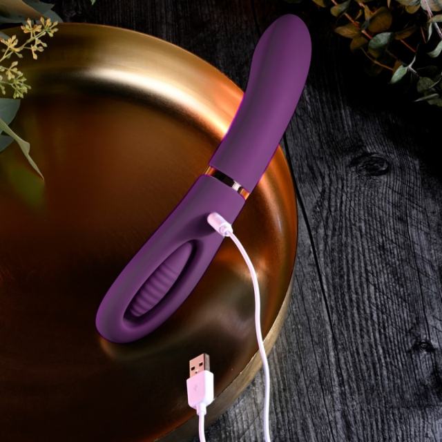 8.79 Inch 10-Mode Waterproof Rechargeable Purple Silicone Vibrator with Flapping Arm and Dual Stimulation
