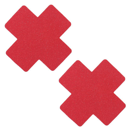 4-Piece Glitter Cross Nipple Pasties Set – Reusable, Self-Adhesive, Waterproof Polyester (Red & Silver)
