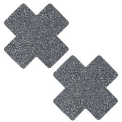 4-Piece Glitter Cross Nipple Pasties Set – Reusable, Self-Adhesive, Waterproof Polyester (Red & Silver)