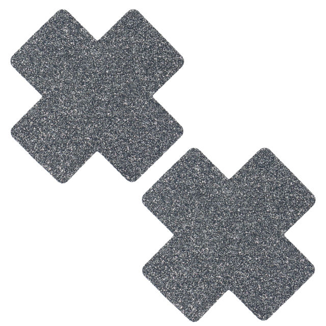 4-Piece Glitter Cross Nipple Pasties Set – Reusable, Self-Adhesive, Waterproof Polyester (Red & Silver)
