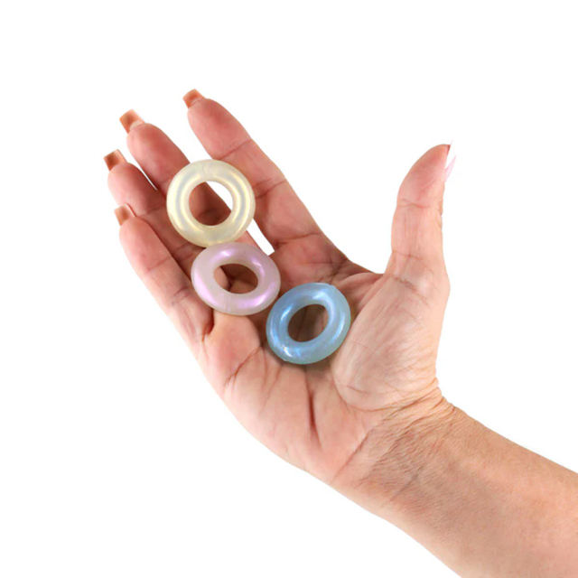 3-Piece Stay Hard Metallic Iridescent TPE Cock Ring Set – Retail Blister Pack