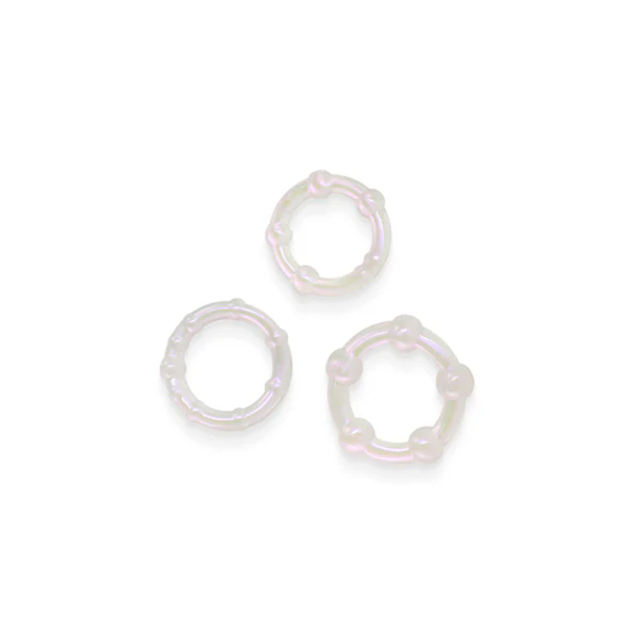 3-Piece Stay Hard Beaded Metallic Iridescent TPE Cock Ring Set – Retail Blister Pack