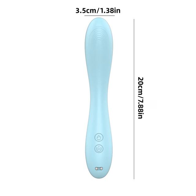 7.88 Inch 10-Mode Waterproof Rechargeable Silicone Blue Dual-Ended Vibrator with Heating
