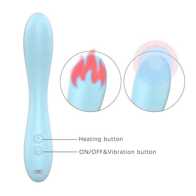 7.88 Inch 10-Mode Waterproof Rechargeable Silicone Blue Dual-Ended Vibrator with Heating