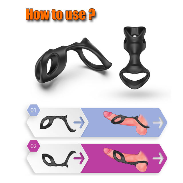 4.14'' Black Dual Loop Silicone Cock Ring with Retail Box Packaging
