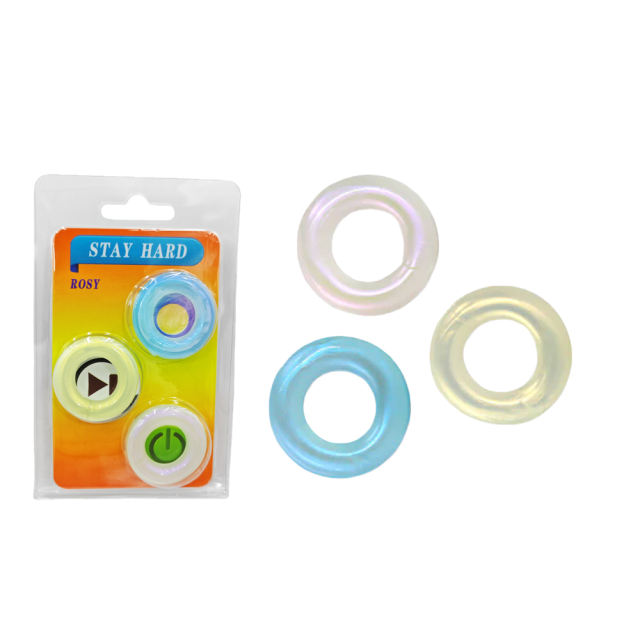 3-Piece Stay Hard Metallic Iridescent TPE Cock Ring Set – Retail Blister Pack