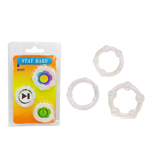 3-Piece Stay Hard Beaded Metallic Iridescent TPE Cock Ring Set – Retail Blister Pack