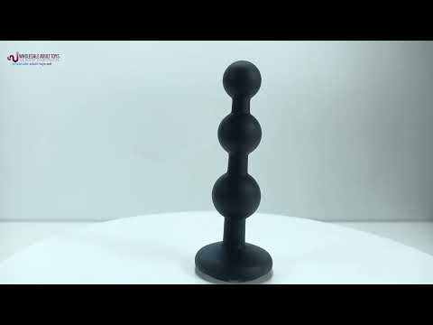 Customizable  Black Silicone Beaded Anal Plug with Rainbow Crystal Gem Base