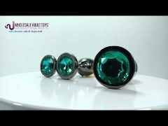 Customizable  Black & Gold Metal Anal Plug Set (3 Sizes) with Green Crystal Gem Base