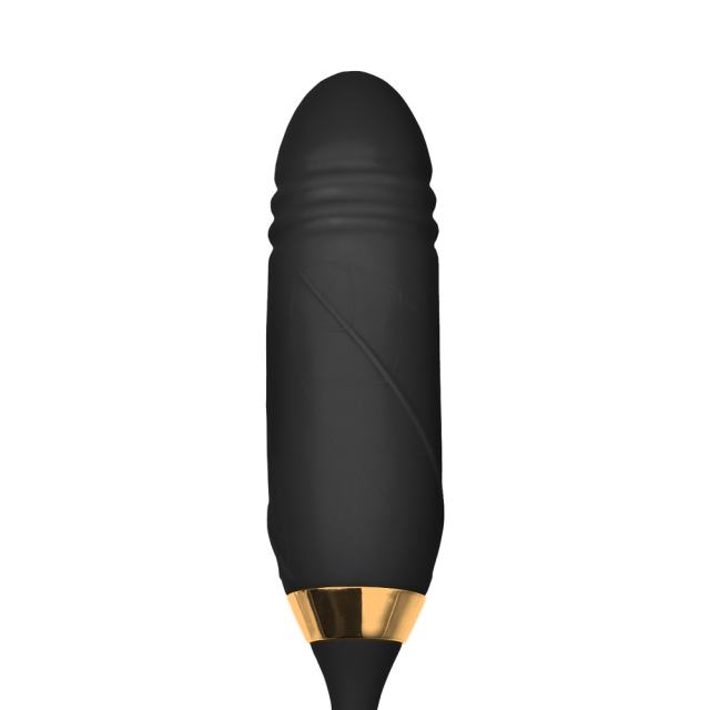 Customizable 10-Speed Black Color Silicone Clitoral Sucking Rose with Thrusting Vibrator
