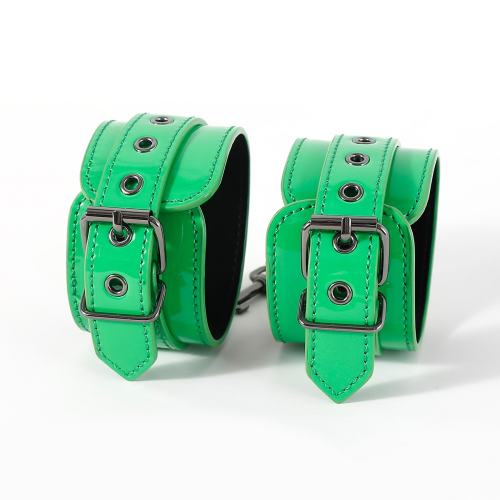 Adjustable Green PU Leather Wrist Cuffs with Metal Chain
