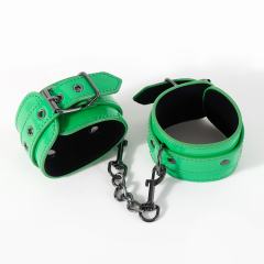 Adjustable Green PU Leather Wrist Cuffs with Metal Chain